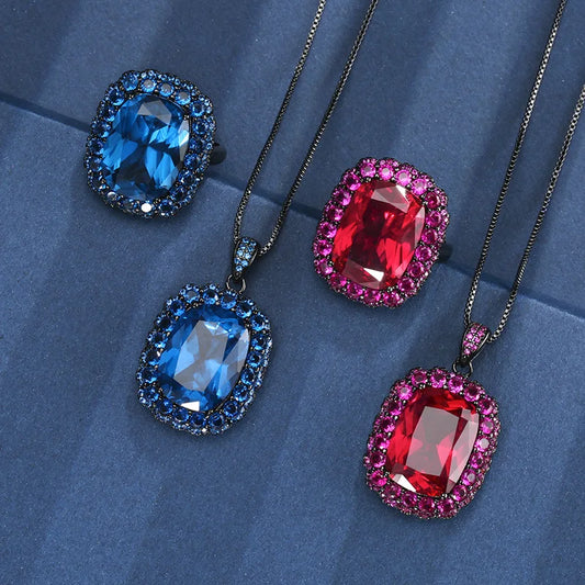 Gemfiori New High-end Light Luxury High-quality Set Pendant Ring Jewelry Inlaid with Shiny Zircon Fashionable Jewelry Set