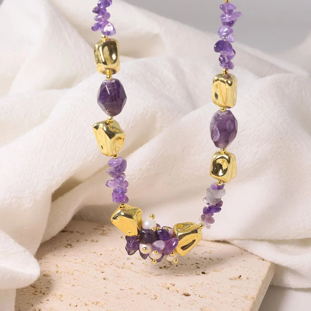 Amethyst Natural Freshwater Pearl Necklace Retro Palace Style Fashion Jewelry Necklace Gifts for Mom Wife Girlfriend GN0596