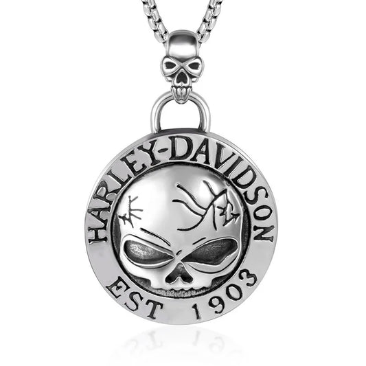 REBEL Fashion Jewelry Vintage 1903 Big Eyes Skull Ghost Head Stainless Steel Pendant Necklace for Men Gifts
