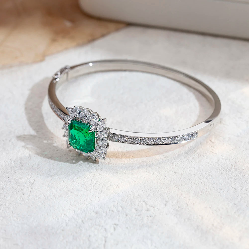 MSB-628 Custom Jewelry Luxury Bracelets PT950 Asscher Cut Lab Grown Emerald Bracelet