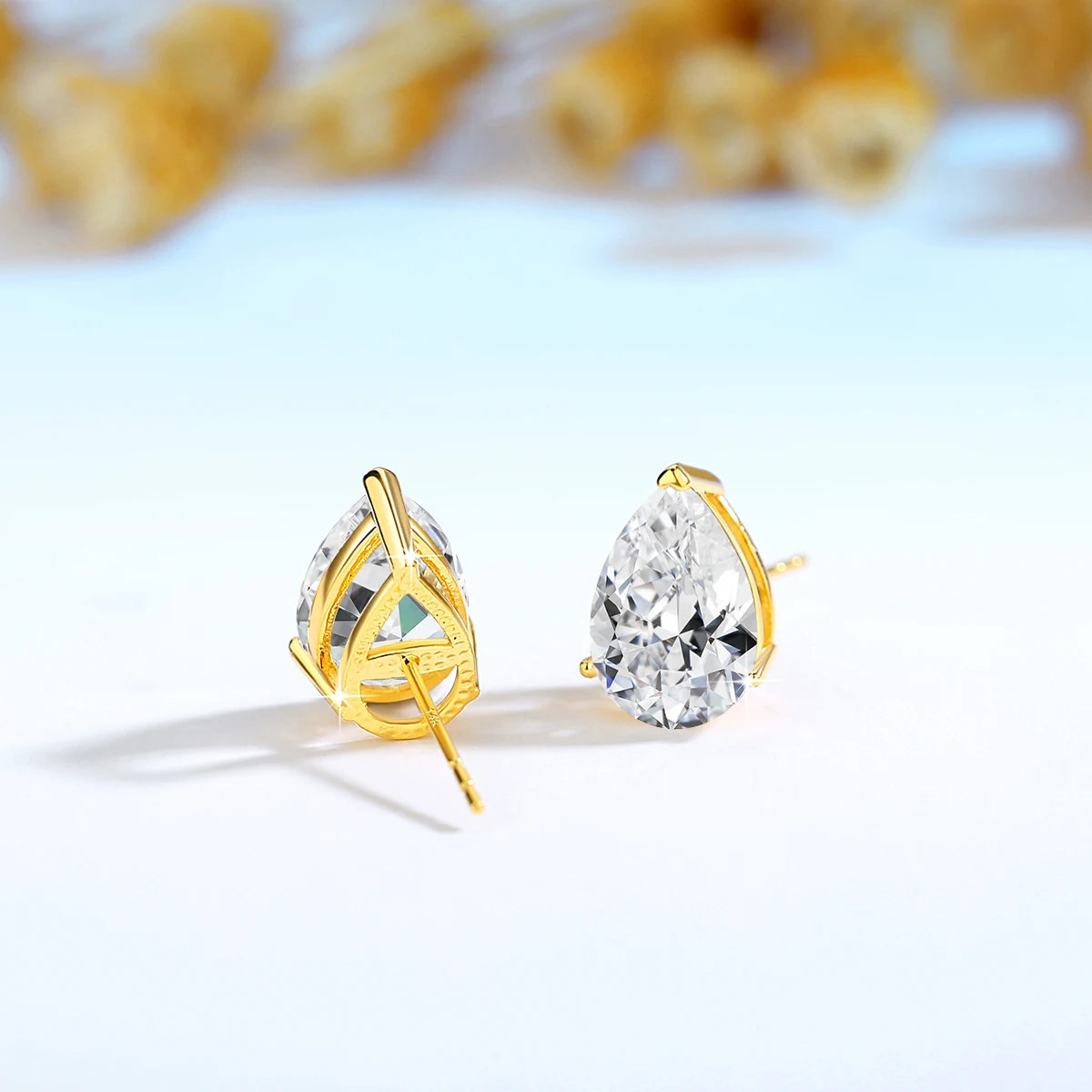 Gioiellieri Luxury Fine Jewellery Gift Christmas Engagement Woman Real 14K Gold Hollow 1ct 2 Carat Pear Cut Moissanite Gold Stud Earrings