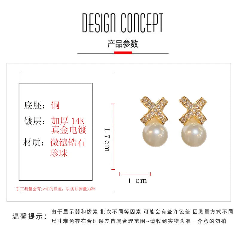 Top Quality Fashion Exquisite Zircon Necklace and Earrings Set with Pearl Classic Real Gold Plated Jewelry Set for Women