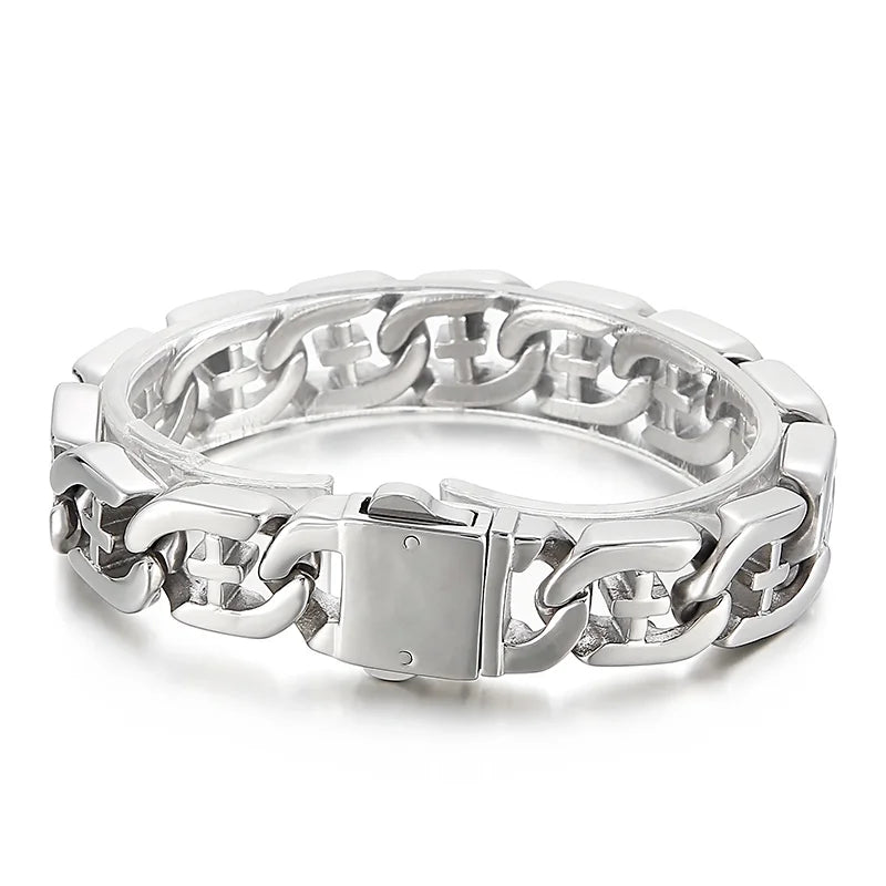 KALEN Vintage Men Stainless Steel Fashion Jewelry Bracelets Christian Cuban Link Chain Bracelet