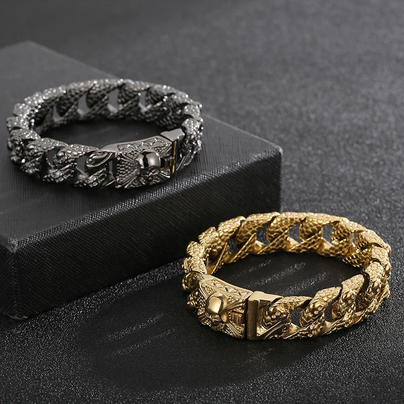 KALEN 18 Karat Vergoldet Kubanische Chain Panzerkette Edelstahl Herren Armband Edelstahl