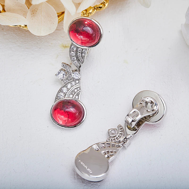 Brass Ruby Necklace Earring Rose Gold Set Anti Allergy High Quality Chain Gorgeous Women's Evening Dress Jewelry
