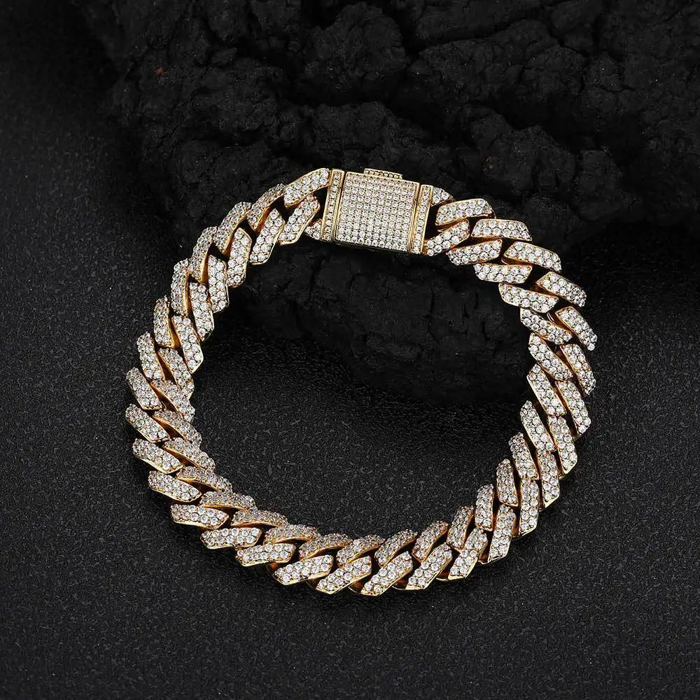 Wholesale Hip Hop 10mm 12mm 14mm 15mm 20mm Zircon 18k Gold Plated Bracelet Men Cuban Link Bracelet Homme Iced Out Bracelets