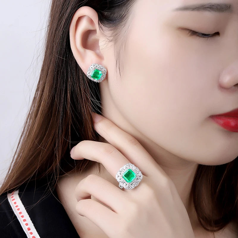 Gemfiori Shenzhen Gemfiori Custom Jewellery 18k gold earring with lab grown emerald and diamond optional 14k 10k 9k Gold Platinum