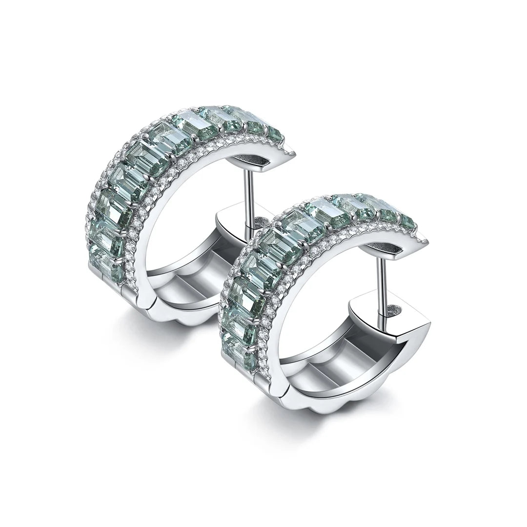 Gemfiori New Fashion Green Sapphire Silver C Shape Big Hoop Earrings Set for Women Jewelry Party Gift Fashion Earrings Set