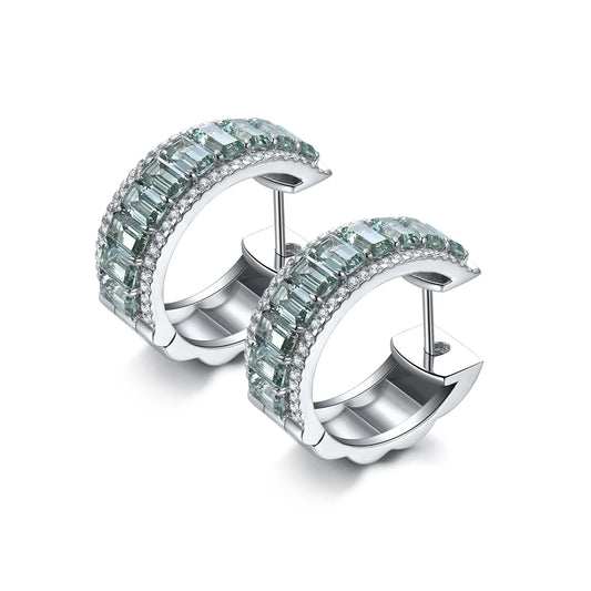 Gemfiori New Fashion Green Sapphire Silver C Shape Big Hoop Earrings Set for Women Jewelry Party Gift Fashion Earrings Set