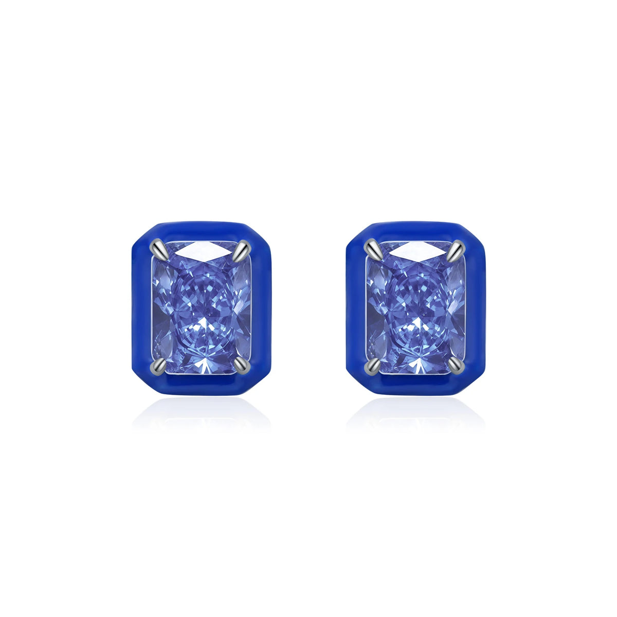 Multicolor Enamel Earrings 925 Sterling Silver Luxury Heart Oval Crushed Ice Cut CZ Stud Earrings for Women Fine Jewelry