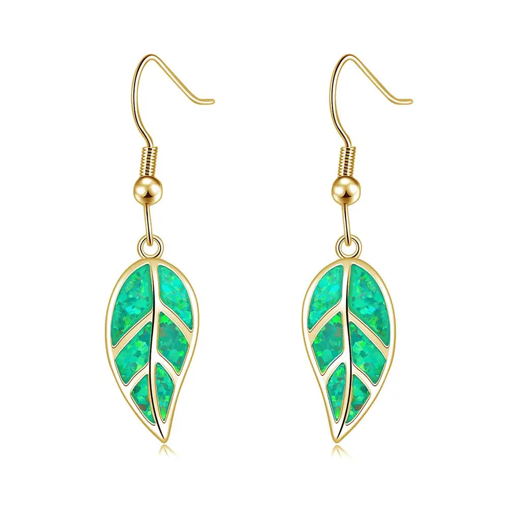 TikTok Viral Ocean Leaf Brass Opal Christian Plant Pendant Earrings Boho Beach Dainty Jewelry