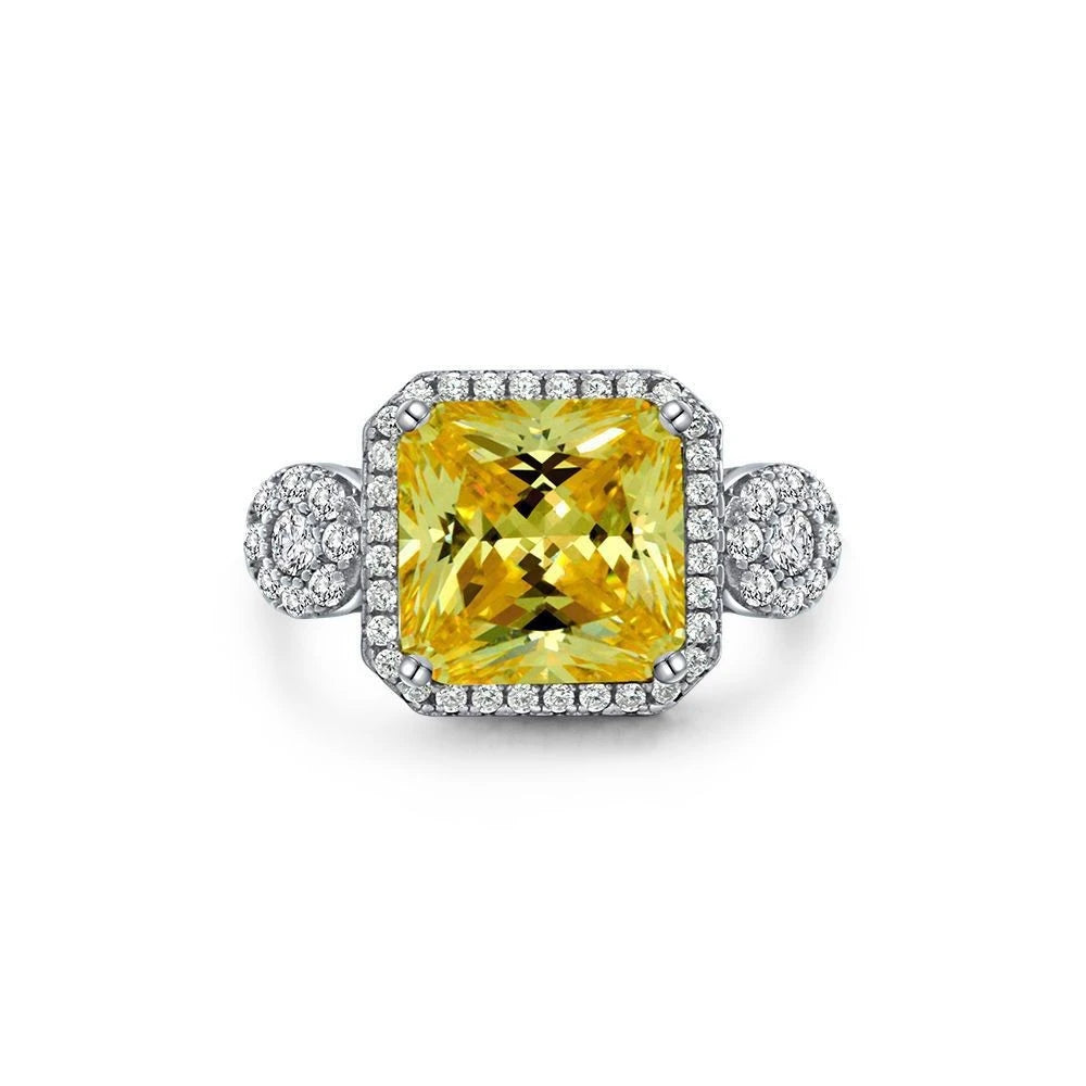 MUSHAN Jewelry Factory 2026 New Style Light Yellow 10*10 High Carbon Diamond Set 5Carat Ring in European and American 925 Silver