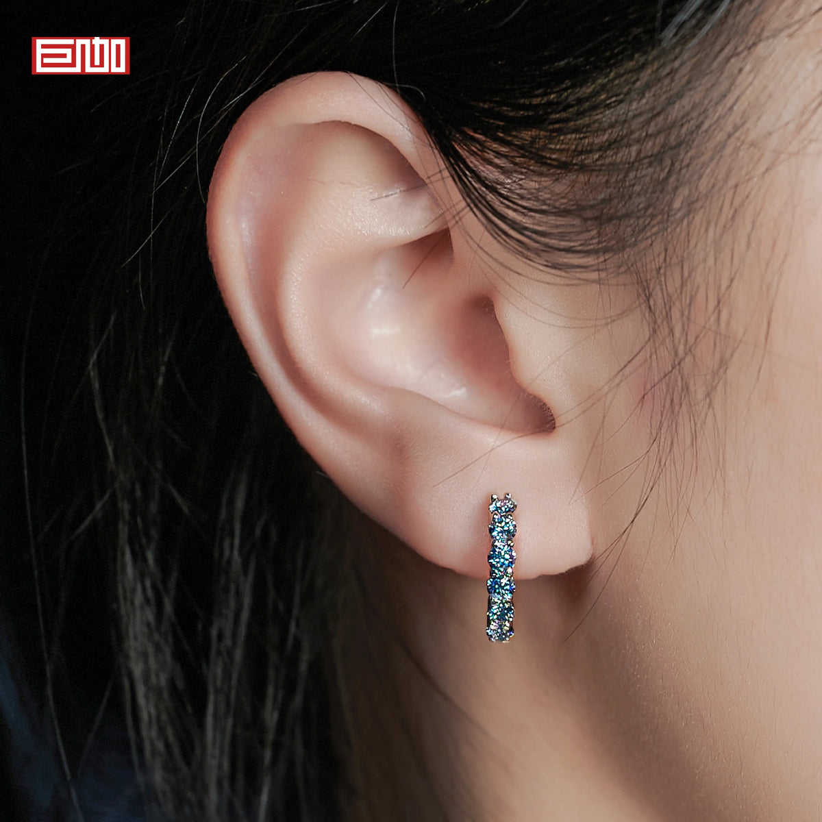GIGAJEWE 3.0mm Total 1.2ct White/ Blue/ Green Color Moissanite Silver 925 Plated White 18k Gold Hoop Earrings