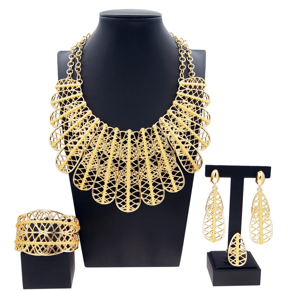 Zhuerrui High Quality Italian Gold 24k Big Feather Jewelry Dubai Wedding Luxury Hot Selling Design Wholesale Jewelry Sets H00558