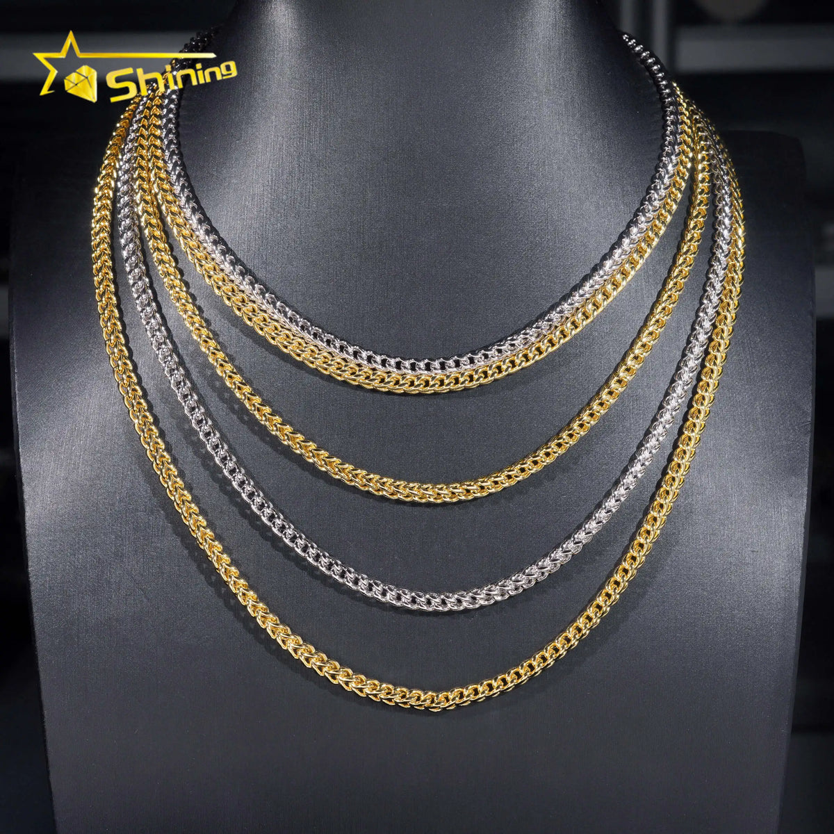 BiG-BOSS Fast Shipping Hip Hop Jewelry Necklaces Men Women Choker Necklace Fashion Gold Plated 4MM Stainless Steel Moissanite Rope Chain