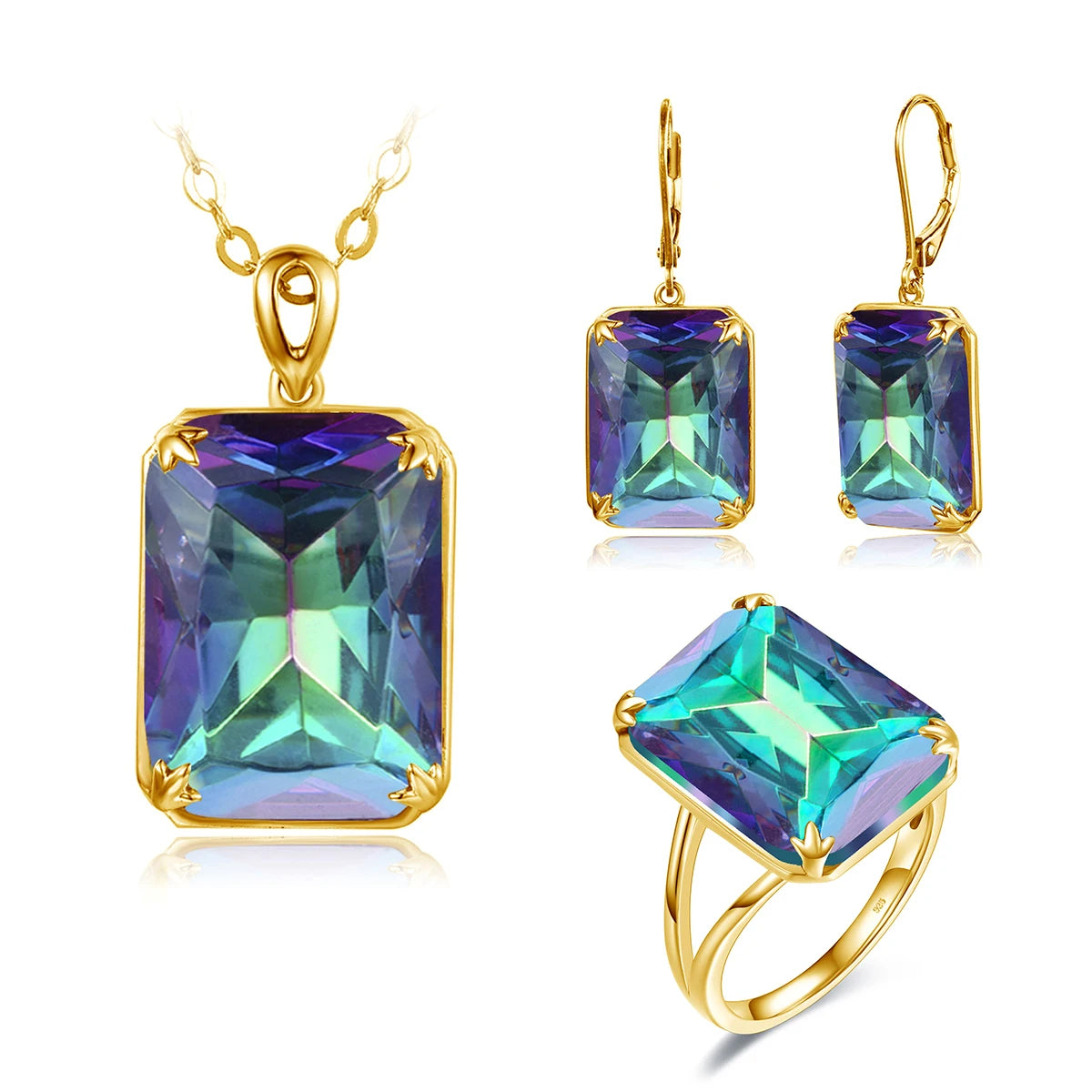 ArtistA Szjinao Women Sparkling Blue Sapphire Pendant Earrings Ring Set Real 925 Sterling Silver Gold Plated Luxury Jewelry Set