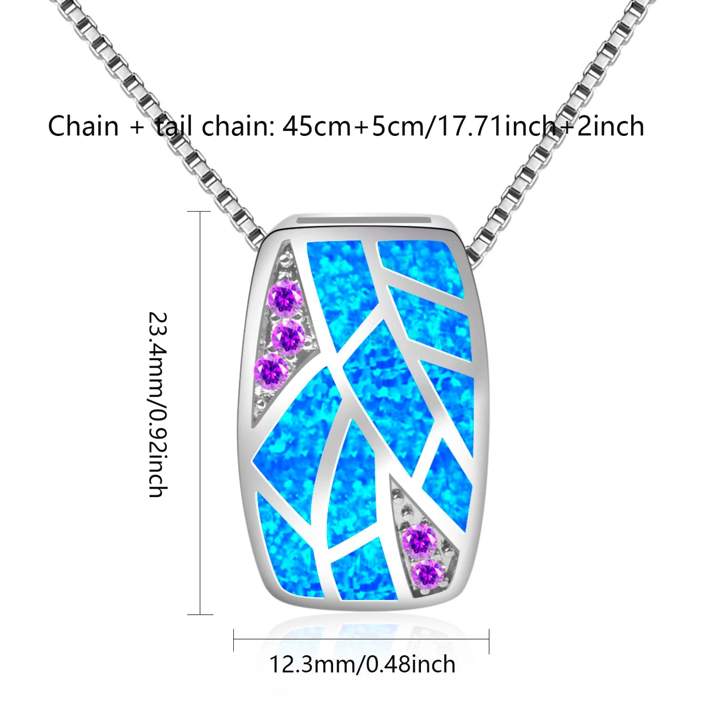 Geometric Silver Plated Copper Alloy Opal Lariat Box Chain Christian Women's Necklace Aobao Gift