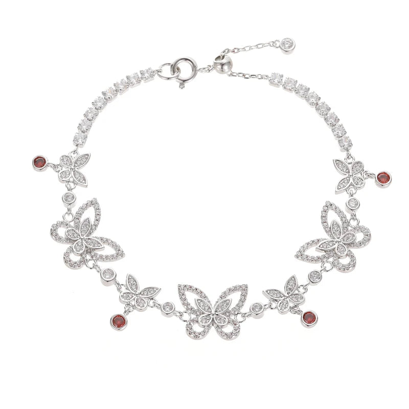 Brass Plated Gold Inlaid Zircon Colorful butterfly Necklace Earrings Bracelet Women's Banquet High-end Suit