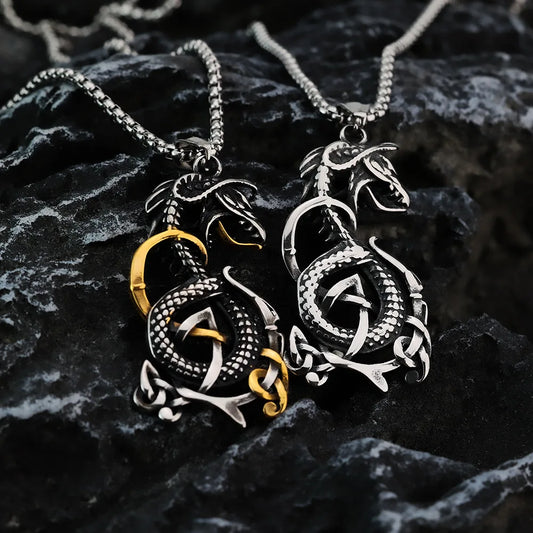 Tempusort Wholesale Vintage Viking Celtic Knot Dragon Stainless Steel Pendant Necklace for Men Anniversary Fashion Jewelry