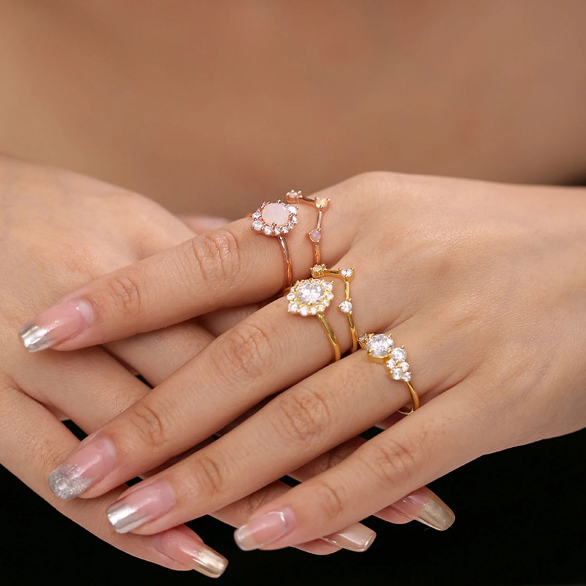 Gemfiori Abiding Fine Jewelry Delicate Fashion Rainbow Milky Moonstone Gemstone Ring Jewelry for Women