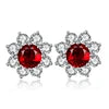 Gemfiori ANSTER Fashion Fine Jewelry 925 Sterling Silver Red Corundum Stone Flower Stud Earrings