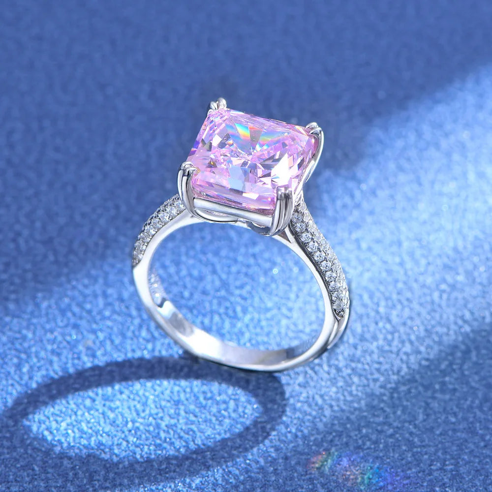 MuShan Jewelry Factory 10 Carat High Carbon Diamond Padma 10 * 10 Ruby Ring Pure Silver Redion Ice Flower Cut Diamond Ring