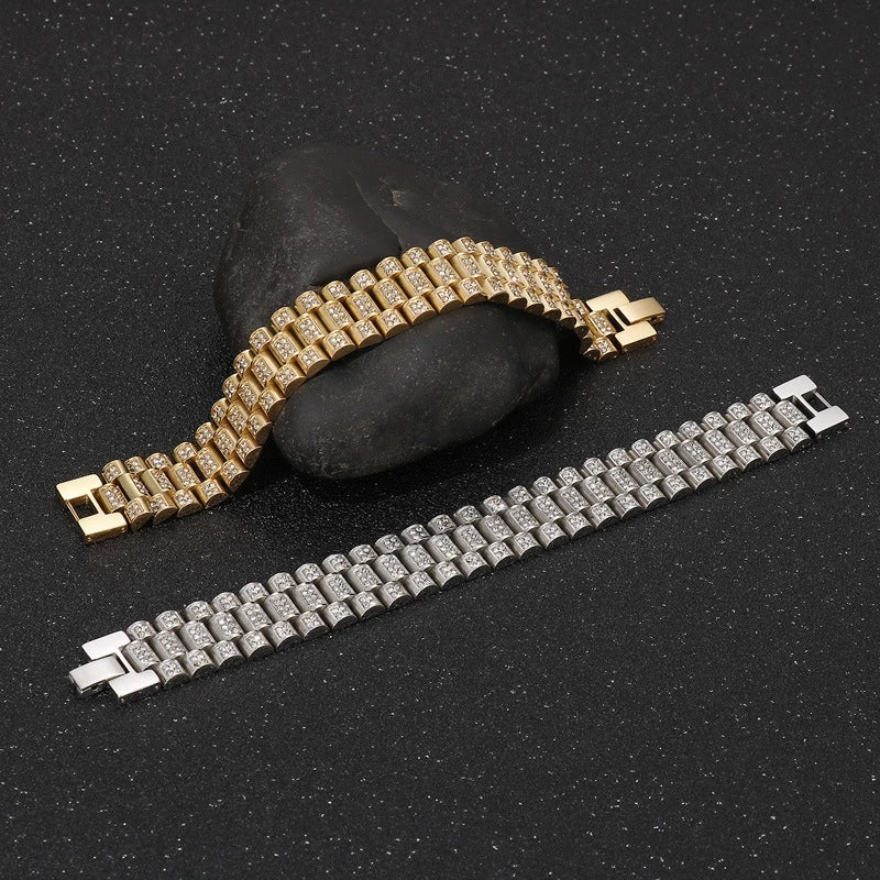 Top Quality Titanium Steel Hip Hop Zircon Popular Fashion Men Stainless Steel Bracelet