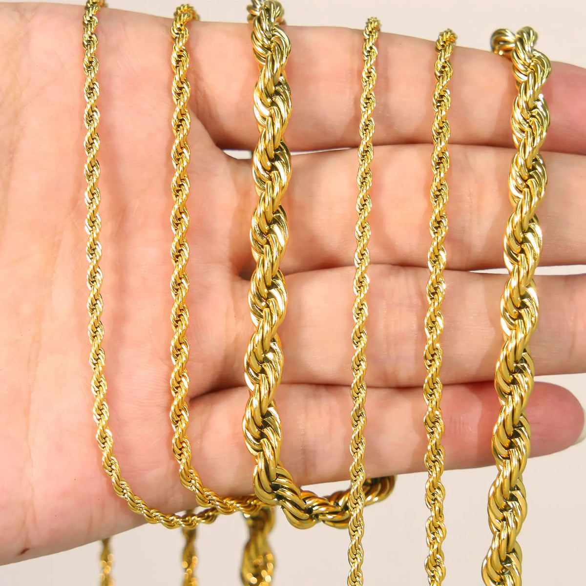 S&S 18K Gold Plated Rope Chain Necklace | Stainless Steel | 2.5–6mm