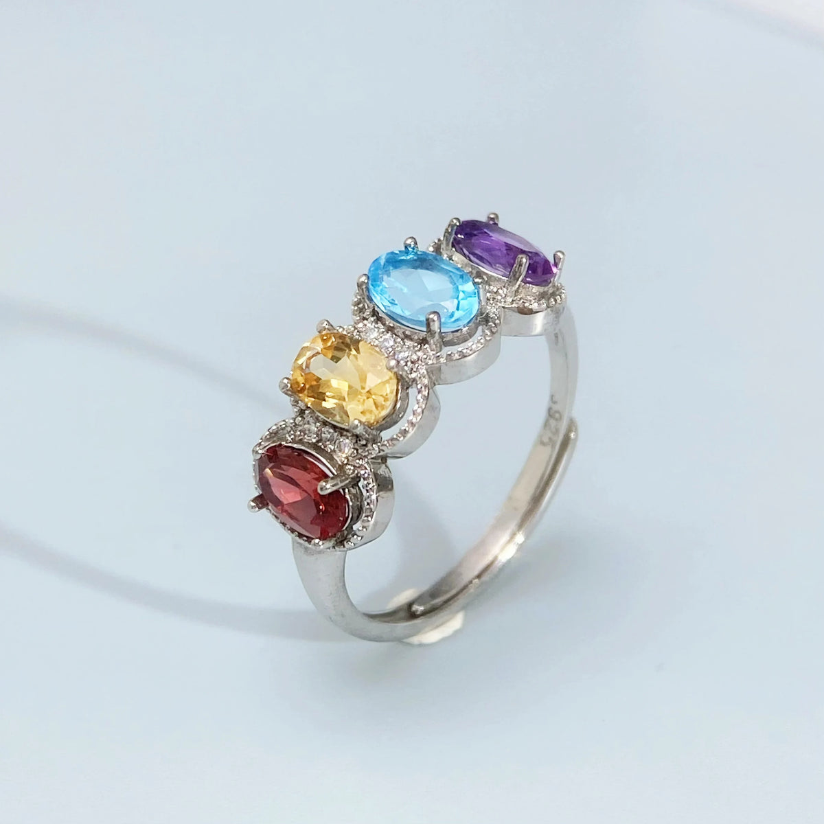 Gioiellieri Real Natural Gemstone Ring with S925 Sterling Silver Multi Color Amethyst Garnet Topaz Peridot Citrine Fine Jewelry for Women