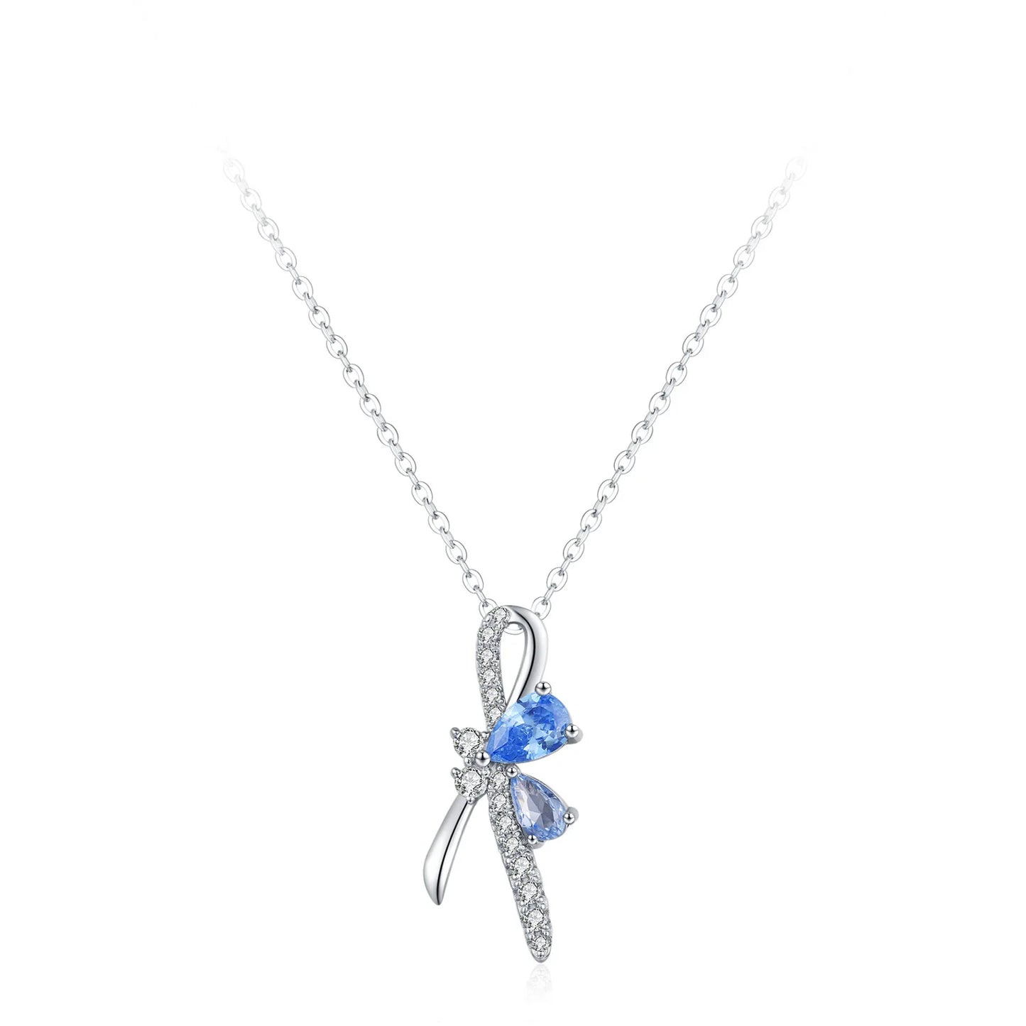 925 Sterling Silver Temperament Bow Sea Blue Diamond Ring Collarbone Chain Niche High-end Jewelry Set Gift Set