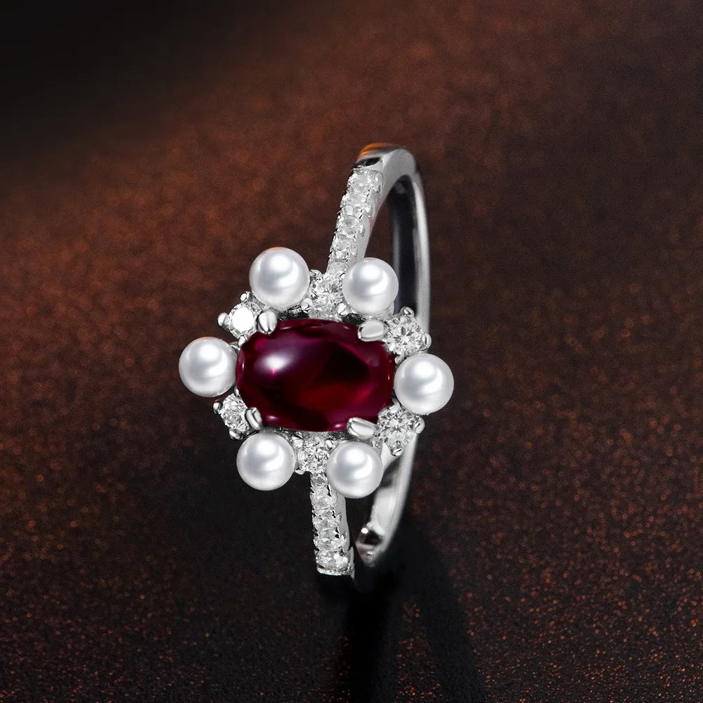 MuShan Jewelry Factory New 925 Silver 1ct Egg Shaped Lab Grown Red and Blue Sapphire 5*7 Fashionable and Versatile Ring