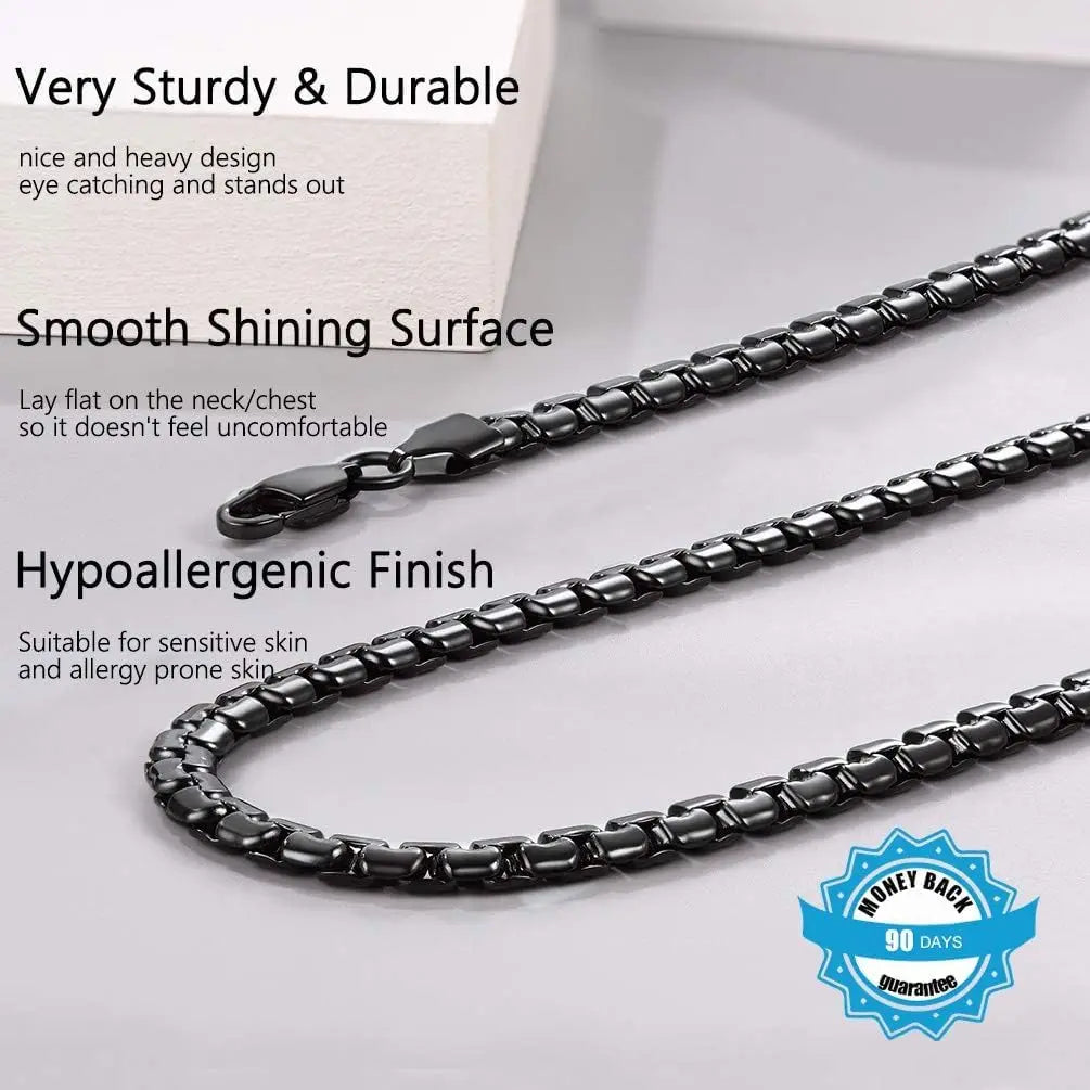 REBEL Stylish Stainless Steel Link Chain Necklace for Men 14\"-30\" Silver/Gold/Black Tone Hypoallergenic Jewelry Diamond Main Stone