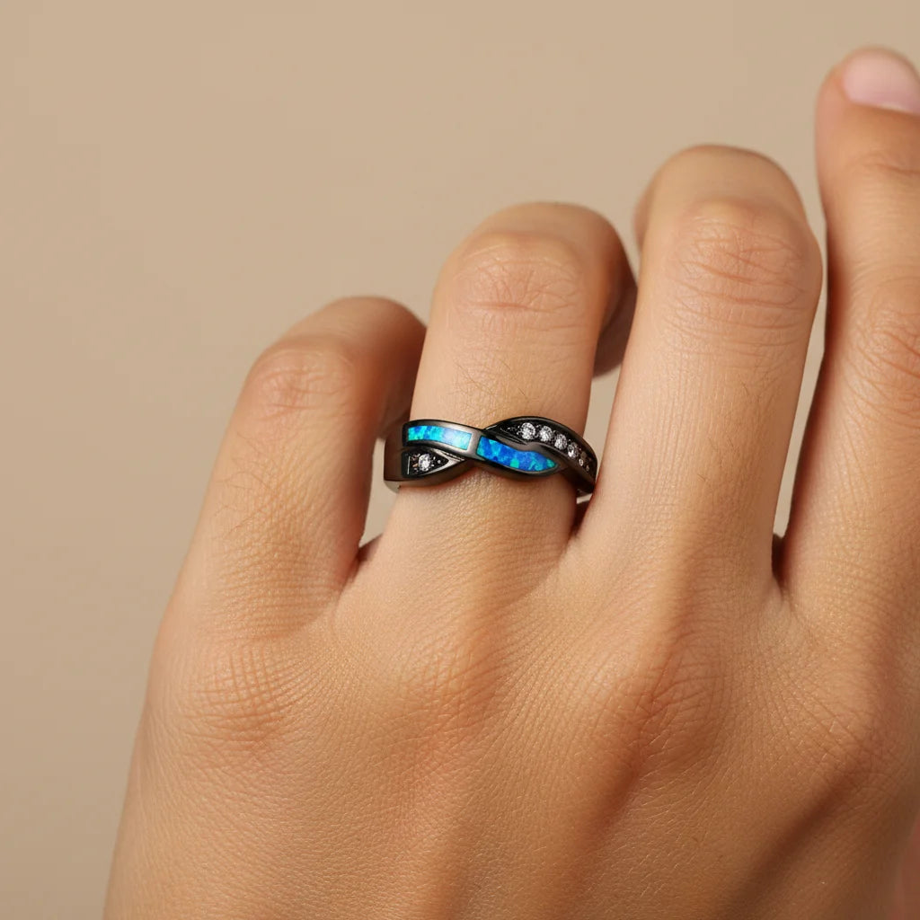 TikTok's popular blue infinity ring - copper protein stone inlaid fashionable jewelry wholesale