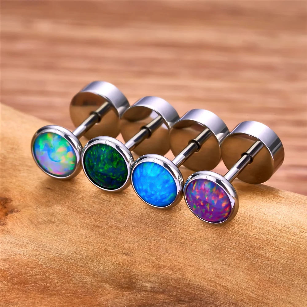 Wholesale G23 ASTM F136 Titanium Ear Studs Nose Stud for Women 20G Round Opal Inlay Ear Tragus Cartilage Body Piercing Jewelry