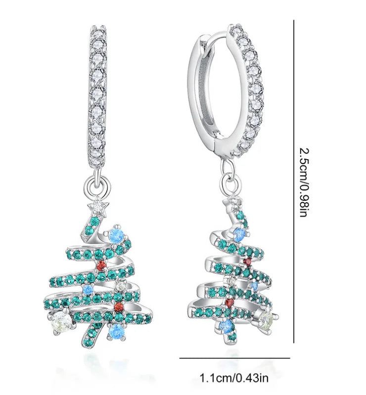 S&S 925 Silver Christmas Tree Necklace & Earrings Set – AAAAA Rose-Cut Zirconia – Rhodium Plated – Collection
