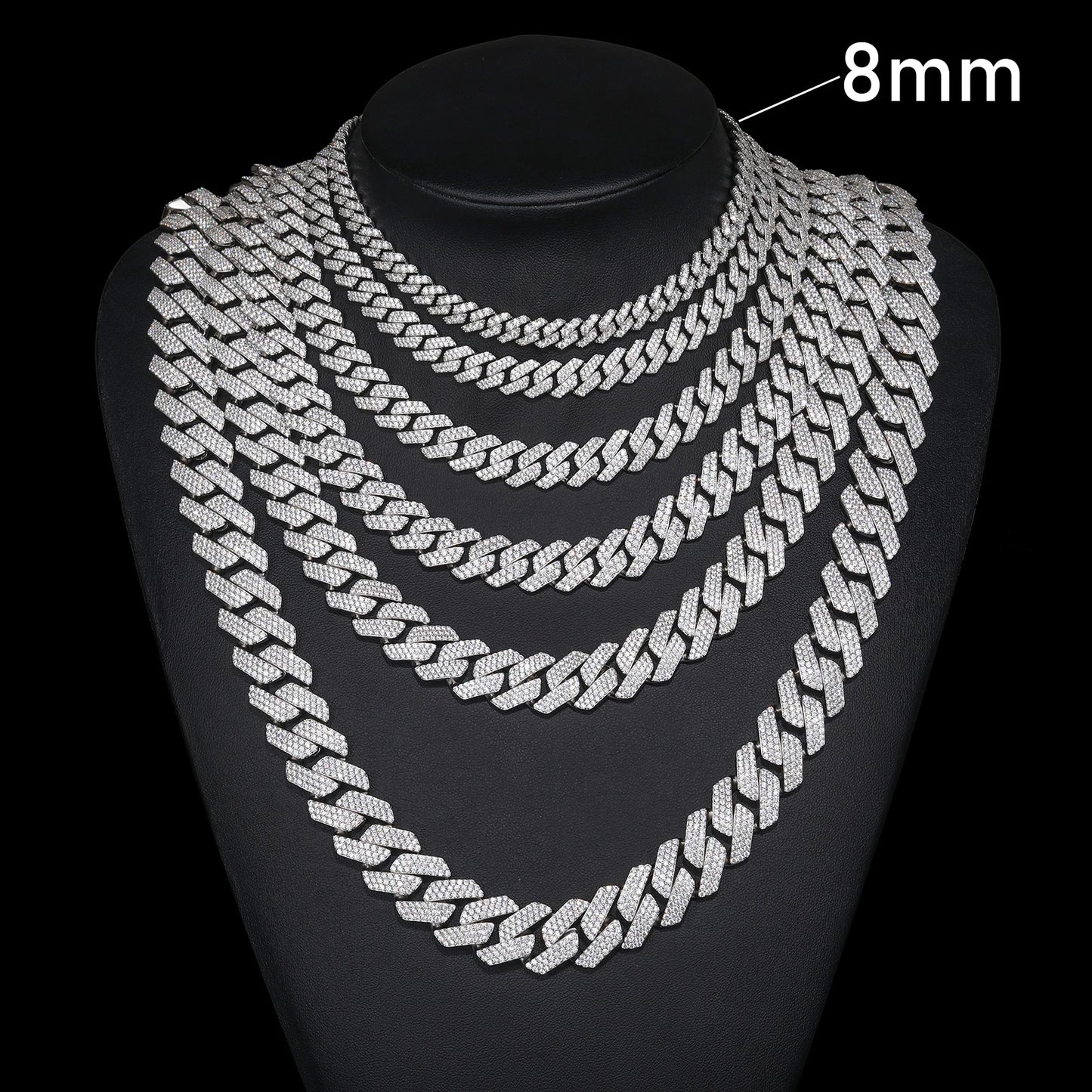 High Quality Cubana Hip Hop Jewelry 6-20mm 925 Sterling Silver VVS Moissanite Diamond Iced Out Cuban Link Chain Necklace for Men