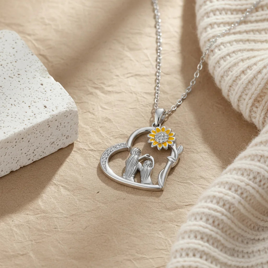 REDheart Silver Plated Heart Pendant Necklace Chai Dog Necklace Sunflower Necklace Bee Daisy Necklace Butterfly Necklace for Women Gift