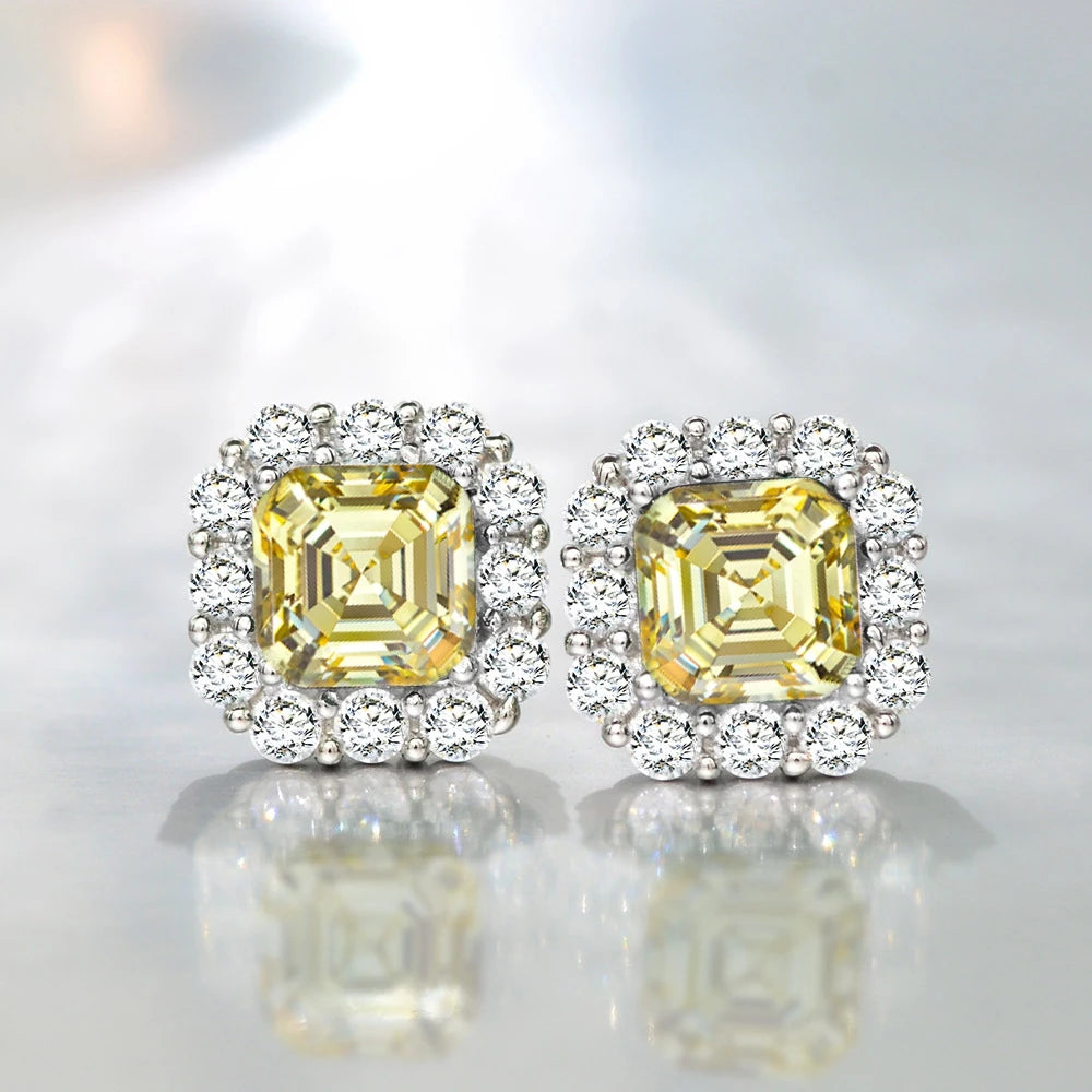 MUSHAN Jewelry Factory 925 Silver 2Carat Square High Carbon Diamond Stud Earrings 7*7 European and American Retro Style Earrings