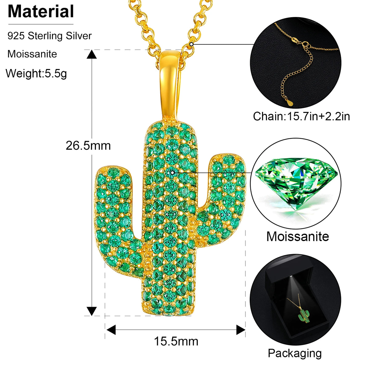 BiG-BOSS VVS D Color Moissanite Jewelry Cactus Charm Pendant Necklace Hiphop Jewelry Directly Sale From China Ice Out Rapper Jewelry