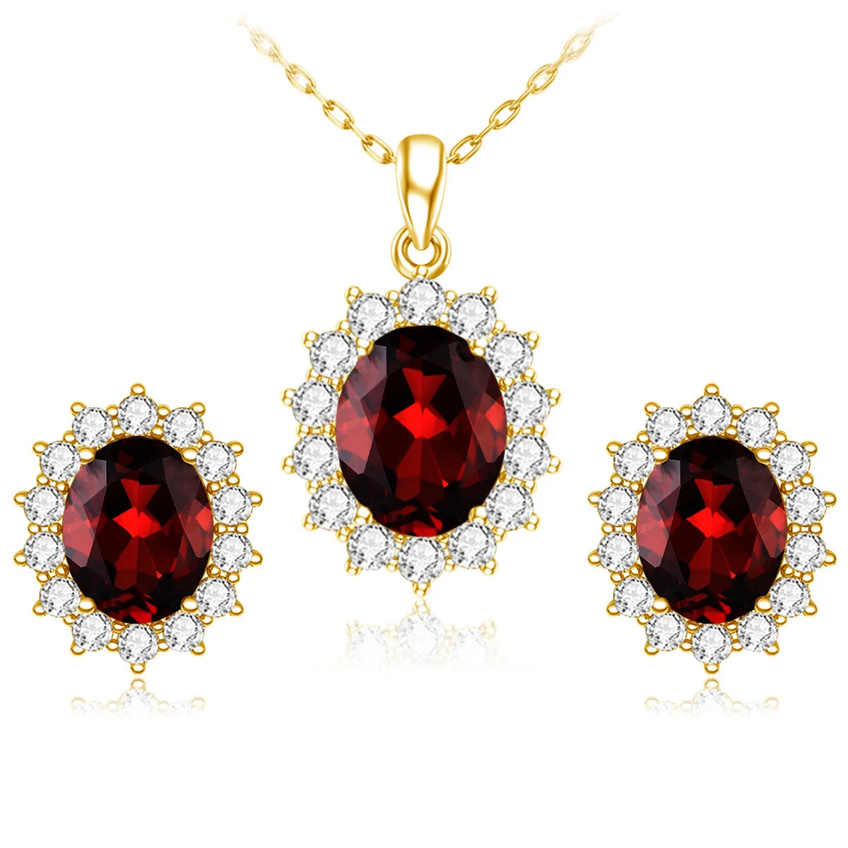 ArtistA Custom Jewelry Any Ruby Gemstone Women 925 Sterling Silver 24k Gold Plated Rings and Earrings Jewelry Sets