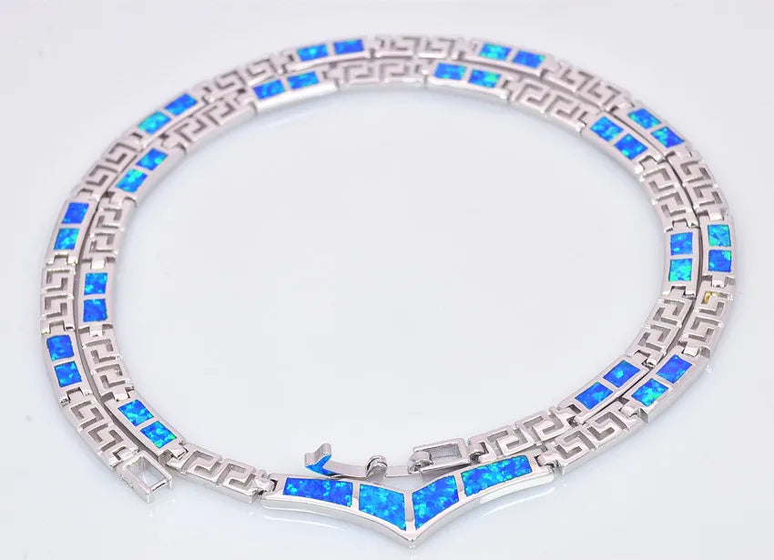 Aobao Christian Silver Plated Copper Alloy Minimalist Heart Opal Link Chain Necklace for Women Gift