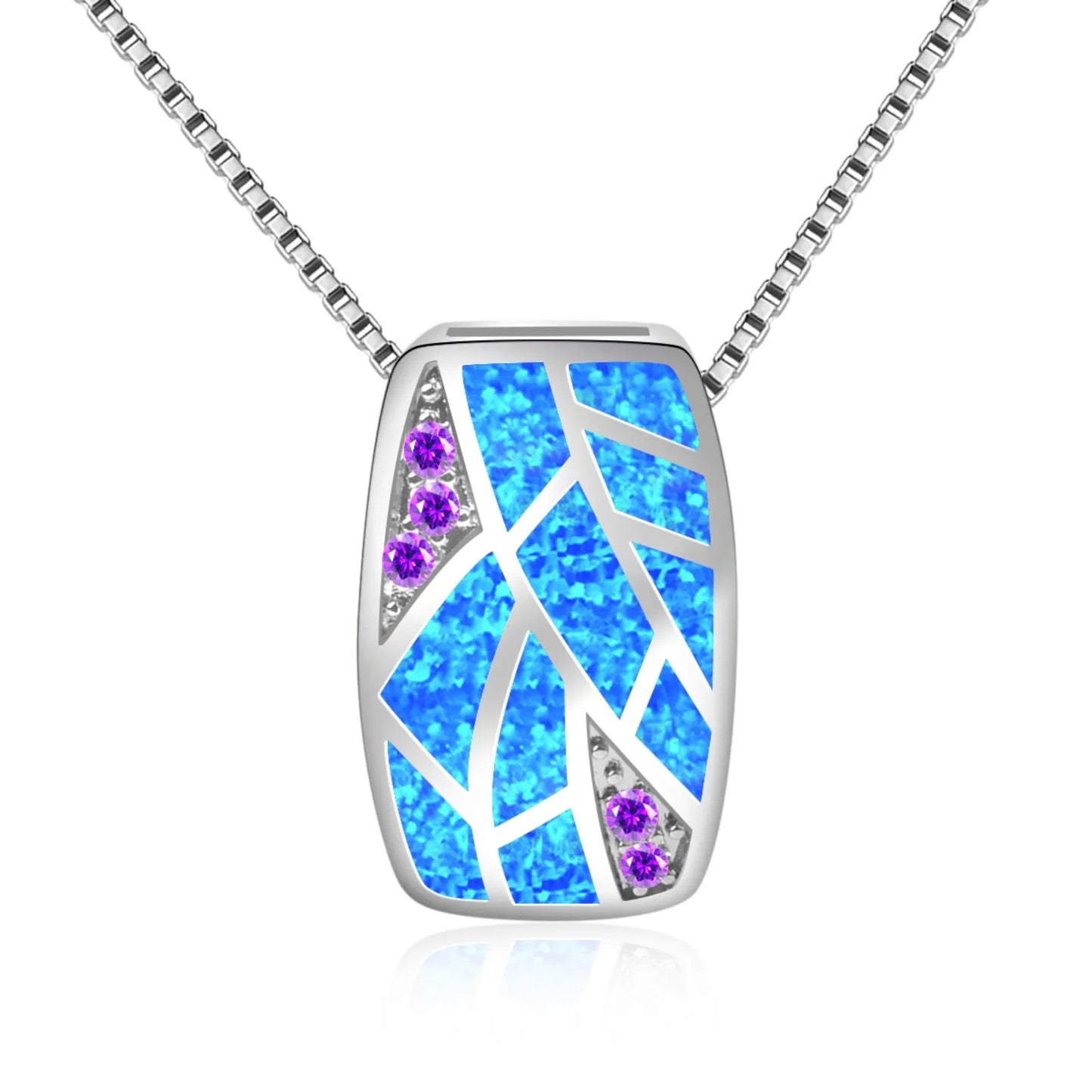 Geometric Silver Plated Copper Alloy Opal Lariat Box Chain Christian Women's Necklace Aobao Gift