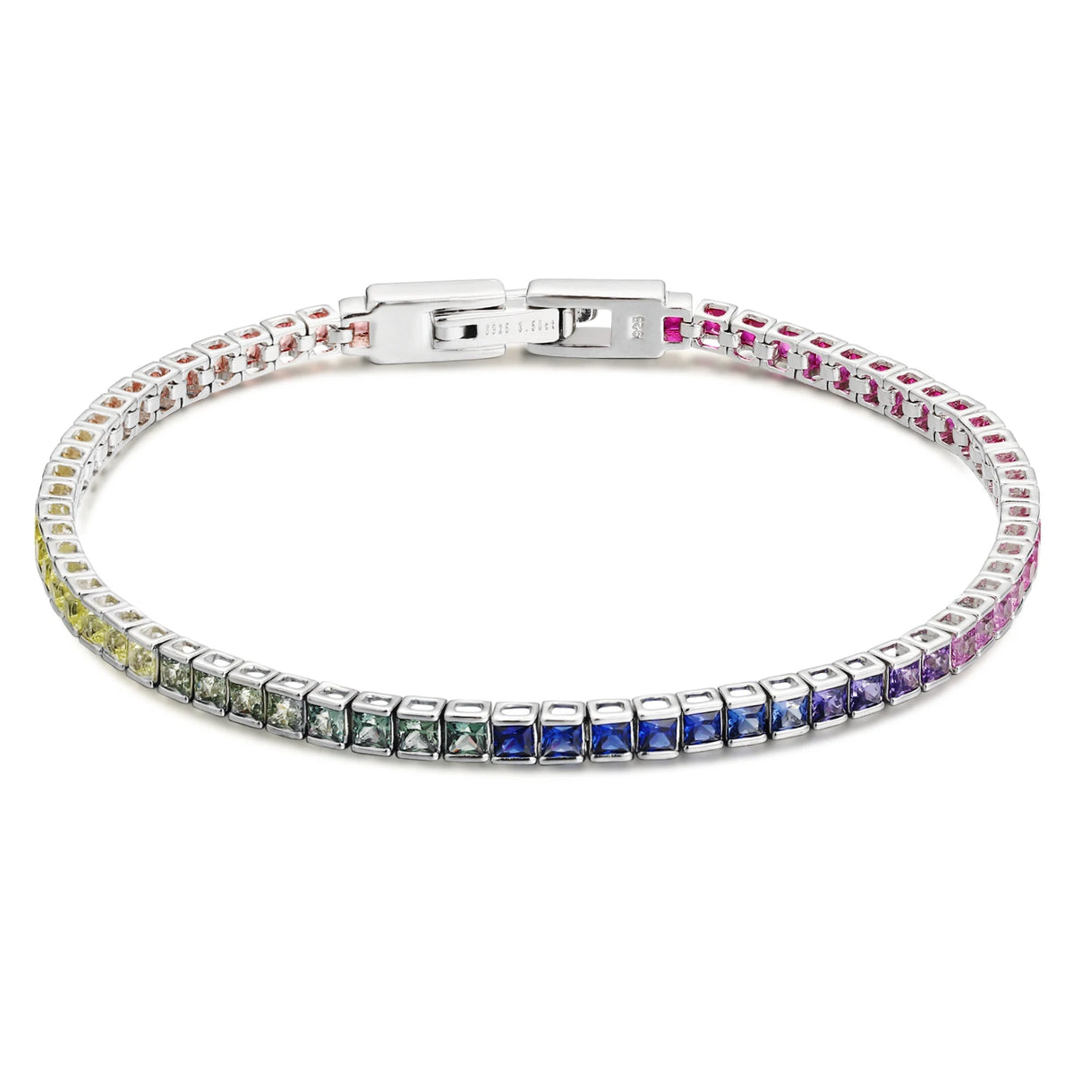 Gemfiori Anster Factory Price Trendy Princess Shape Mian Stone 8.45ct S925 Jewelry Sapphire Tennis Bracelet for Women Shape Customized