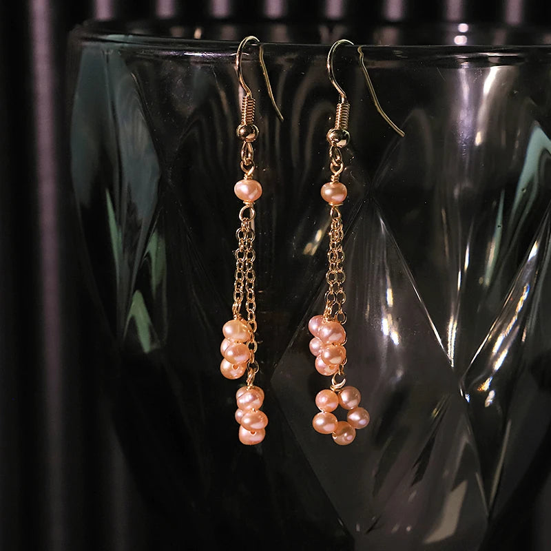 Pink Natural Pearl Chain Earrings Handmade Design Earrings Gift Banquet Wedding Women's Jewelry GE1814