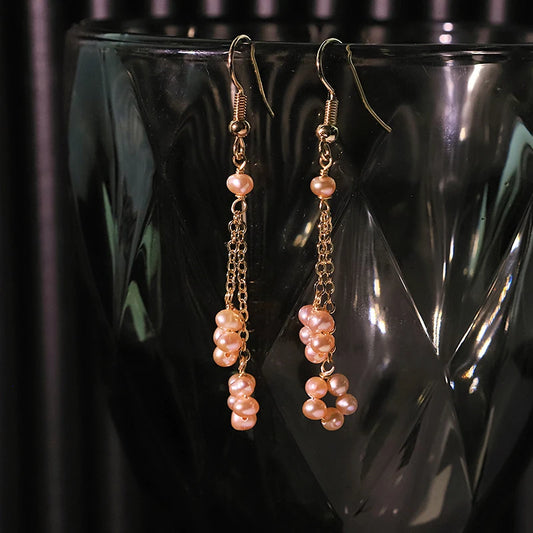 Pink Natural Pearl Chain Earrings Handmade Design Earrings Gift Banquet Wedding Women's Jewelry GE1814