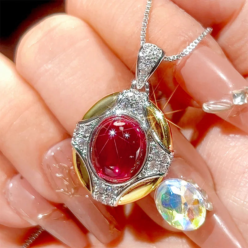 REDheart Copper Inlaid 18K Gold Plated Two-Color Open Ring Simulation Flower Design Women's Palace Style Niche Pendant Necklace Set