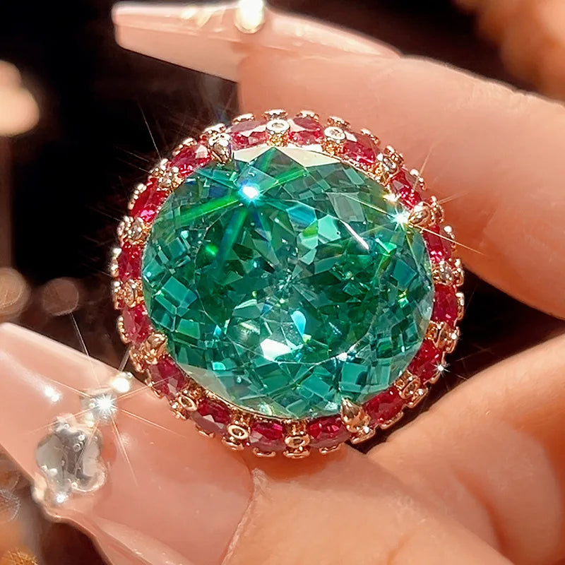 REDheart Copper Inlaid Zircon Gold-Plated Trendy Oval Zircon Ring Bird's Nest Ce Para Green Necklace Wedding & Party Jewelry Set