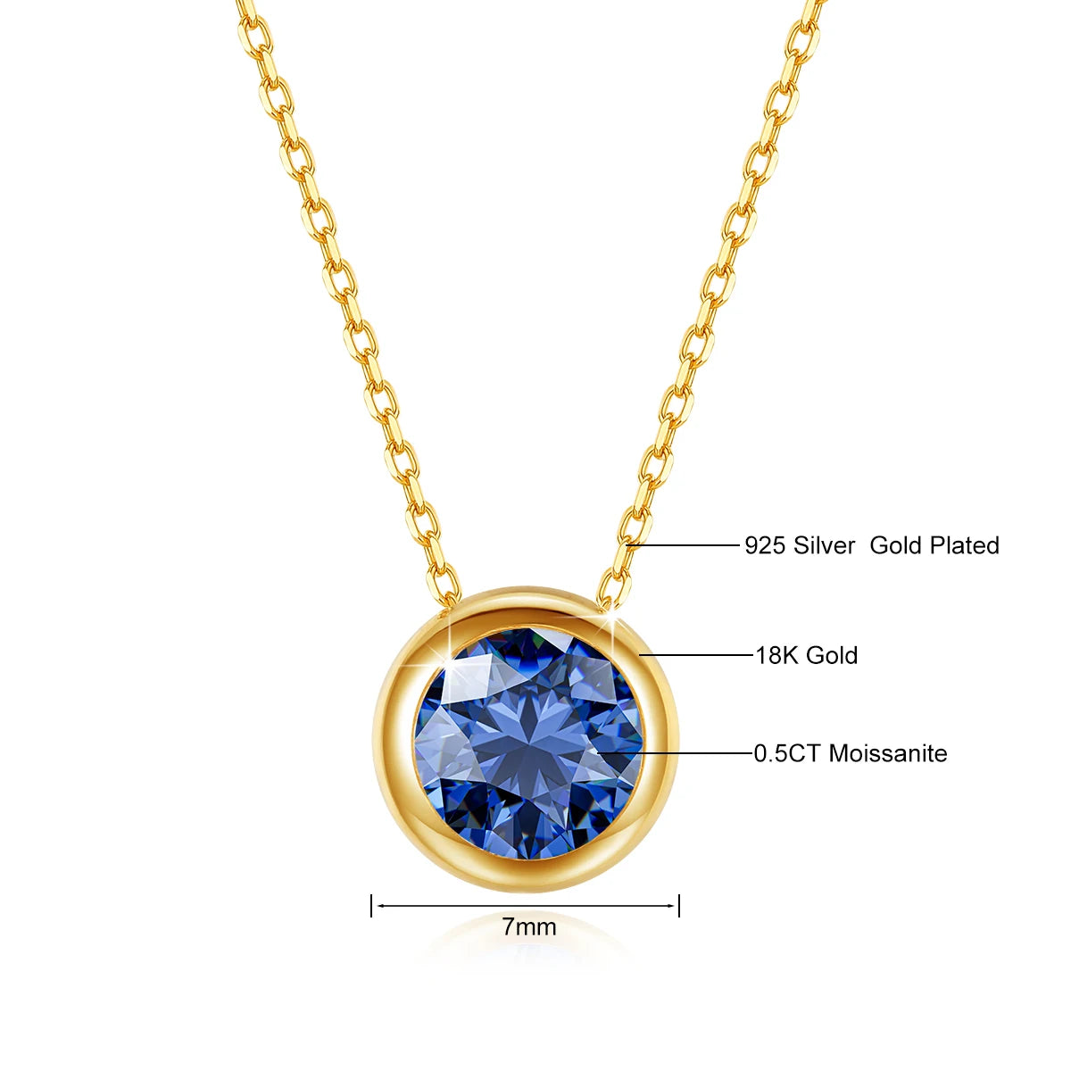 Gioiellieri - Classic 18K Gold Moissanite Women's Pendant Necklace for Bride Statement 12 Month Birthstone Charms Jewelry Gifts