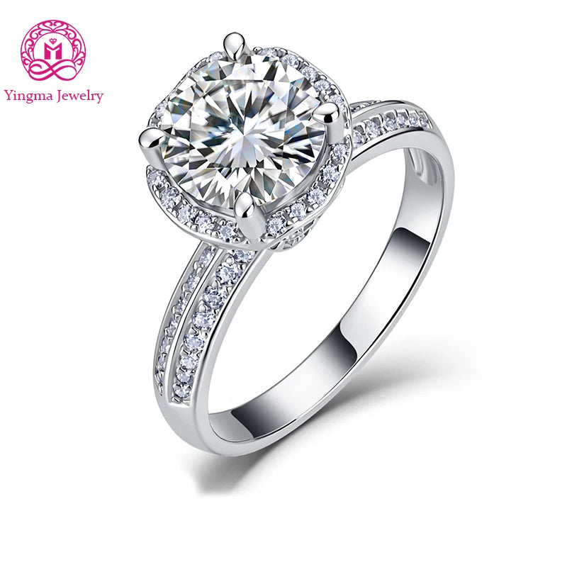 Gioiellieri Sparkly Round Halo Double Pave Shank Lab Grown Diamond Ring 2.5CT D VVS2 9K 10K 14K 18K Gold Women Daily Party Wear Jewelry
