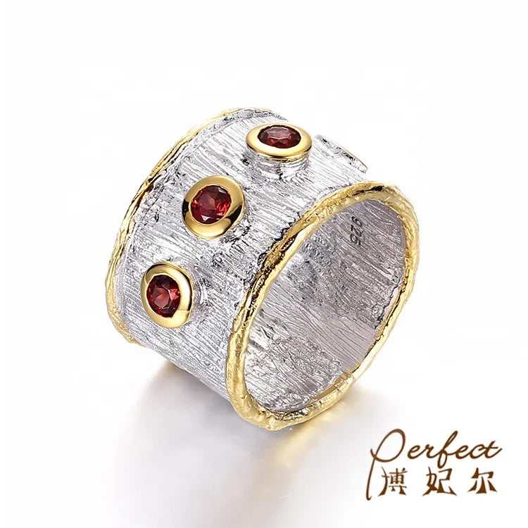 Handmade Garnet Stone 925 Sterling Silver Rings Jewelry for Women with Bezel Setting